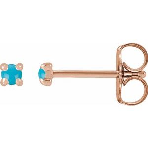 14K Rose Gold Natural Turquoise Cabochon Stud Earrings