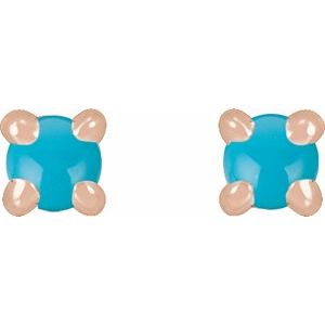 14K Rose Gold Natural Turquoise Cabochon Stud Earrings – image 2