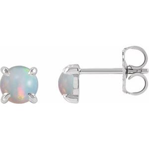 14K White Gold Natural White Opal Cabochon Stud Earrings