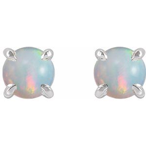 14K White Gold Natural White Opal Cabochon Stud Earrings – image 2