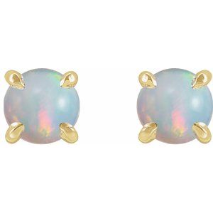 14K Yellow Gold Natural White Opal Cabochon Stud Earrings – image 2