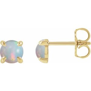 14K Yellow Gold Natural White Opal Cabochon Stud Earrings
