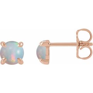 14K Rose Gold Natural White Opal Cabochon Stud Earrings