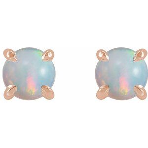 14K Rose Gold Natural White Opal Cabochon Stud Earrings – image 2