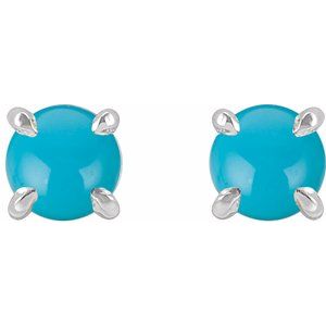 14K White Gold Natural Turquoise Cabochon Stud Earrings – image 2