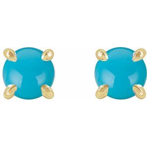 14K Yellow Gold Natural Turquoise Cabochon Stud Earrings – image 2
