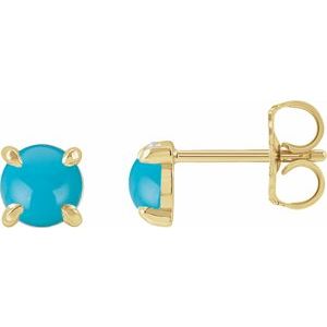 14K Yellow Gold Natural Turquoise Cabochon Stud Earrings