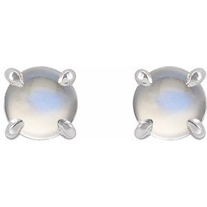 14K White Gold Natural Rainbow Moonstone Cabochon Stud Earrings – image 2