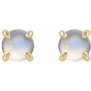 14K Yellow Gold Natural Rainbow Moonstone Cabochon Stud Earrings – image 2