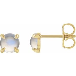 14K Yellow Gold Natural Rainbow Moonstone Cabochon Stud Earrings