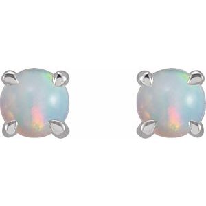 Platinum Natural White Opal Cabochon Stud Earrings – image 2