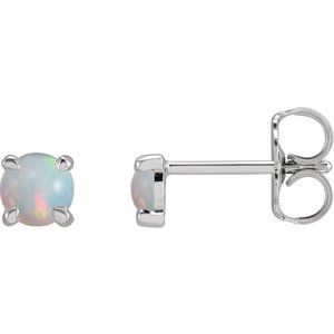 14K White Gold Natural White Opal Cabochon Stud Earrings