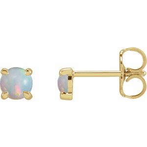 14K Yellow Gold Natural White Opal Cabochon Stud Earrings