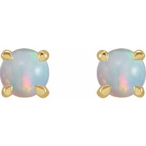 14K Yellow Gold Natural White Opal Cabochon Stud Earrings – image 2