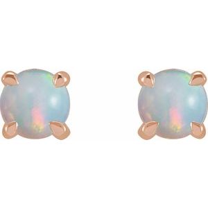 14K Rose Gold Natural White Opal Cabochon Stud Earrings – image 2