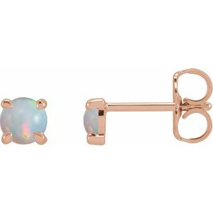 14K Rose Gold Natural White Opal Cabochon Stud Earrings