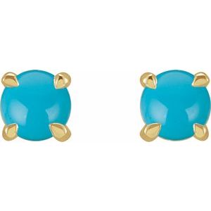 14K Yellow Gold Natural Turquoise Cabochon Stud Earrings – image 2