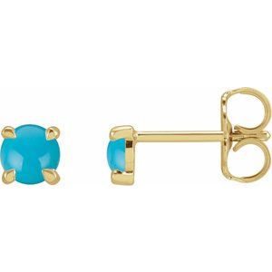 14K Yellow Gold Natural Turquoise Cabochon Stud Earrings