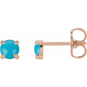 14K Rose Gold Natural Turquoise Cabochon Stud Earrings