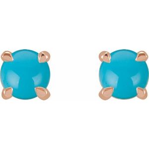14K Rose Gold Natural Turquoise Cabochon Stud Earrings – image 2