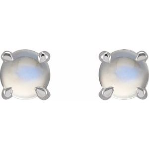 14K White Gold Natural Rainbow Moonstone Cabochon Stud Earrings – image 2