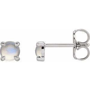Sterling Silver Natural Rainbow Moonstone Cabochon Stud Earrings