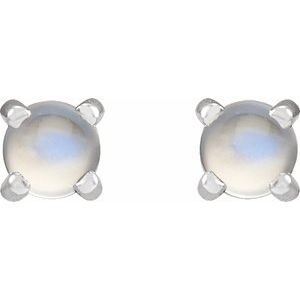 14K White Gold Natural Rainbow Moonstone Cabochon Stud Earrings – image 2