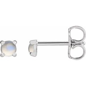 14K White Gold Natural Rainbow Moonstone Cabochon Stud Earrings