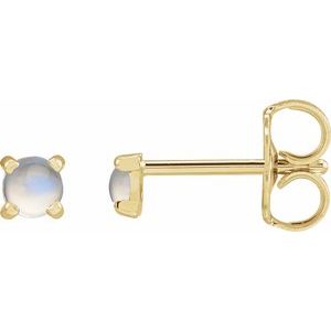 14K Yellow Gold Natural Rainbow Moonstone Cabochon Stud Earrings