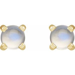 14K Yellow Gold Natural Rainbow Moonstone Cabochon Stud Earrings – image 2