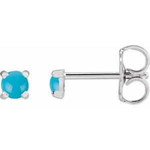 14K White Gold Natural Turquoise Cabochon Stud Earrings
