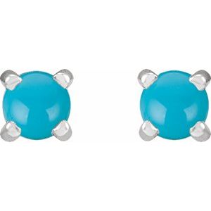 14K White Gold Natural Turquoise Cabochon Stud Earrings – image 2