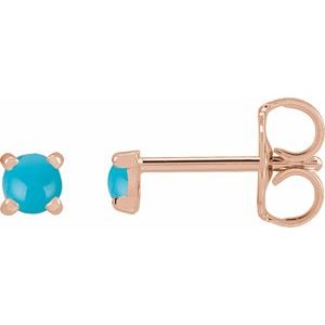 14K Rose Gold Natural Turquoise Cabochon Stud Earrings