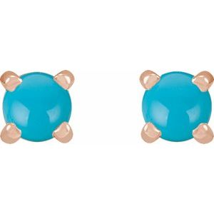 14K Rose Gold Natural Turquoise Cabochon Stud Earrings – image 2
