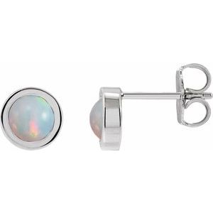 Sterling Silver Cabochon Natural White Opal Bezel-Set Solitaire Earrings