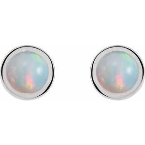 Sterling Silver Cabochon Natural White Opal Bezel-Set Solitaire Earrings – image 2