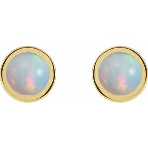 14K Yellow Gold Cabochon Natural White Opal Bezel-Set Solitaire Earrings – image 2