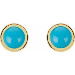 14K Yellow Gold Cabochon Natural Turquoise Bezel-Set Solitaire Earrings – image 2