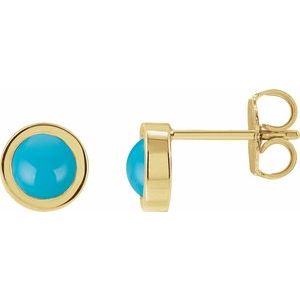 14K Yellow Gold Cabochon Natural Turquoise Bezel-Set Solitaire Earrings