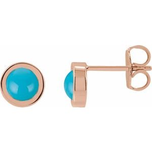 14K Rose Gold Cabochon Natural Turquoise Bezel-Set Solitaire Earrings