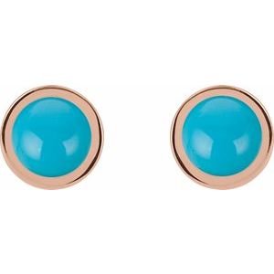 14K Rose Gold Cabochon Natural Turquoise Bezel-Set Solitaire Earrings