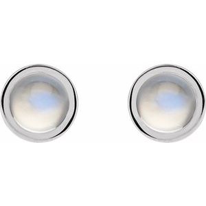 Sterling Silver Cabochon Natural Rainbow Moonstone Bezel-Set Solitaire Earrings – image 2