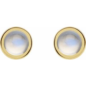 14K Yellow Gold Cabochon Natural Rainbow Moonstone Bezel-Set Solitaire Earrings – image 2