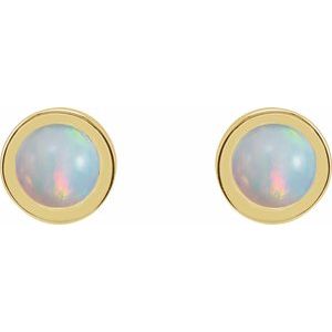 14K Yellow Gold Cabochon Natural White Opal Bezel-Set Solitaire Earrings – image 2
