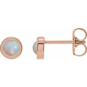 14K Rose Gold Cabochon Natural White Opal Bezel-Set Solitaire Earrings