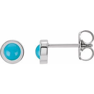 Platinum Cabochon Natural Turquoise Bezel-Set Solitaire Earrings