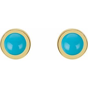 14K Yellow Gold Cabochon Natural Turquoise Bezel-Set Solitaire Earrings – image 2