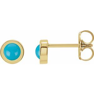 14K Yellow Gold Cabochon Natural Turquoise Bezel-Set Solitaire Earrings