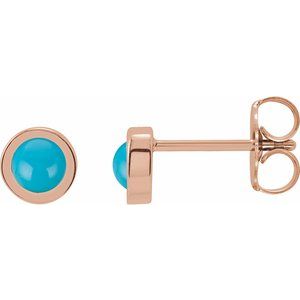 14K Rose Gold Cabochon Natural Turquoise Bezel-Set Solitaire Earrings