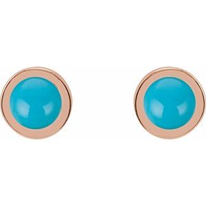 14K Rose Gold Cabochon Natural Turquoise Bezel-Set Solitaire Earrings – image 2